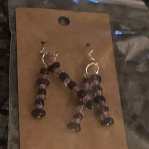 Purple and black beaded earrings